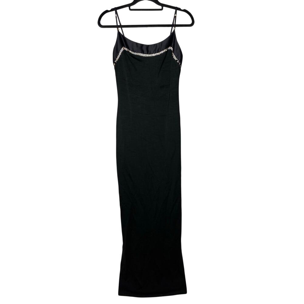 VTG Y2K 90s J. Harris Women's Small Maxi Dress Sexy Bling Rhinestone Black Prom
